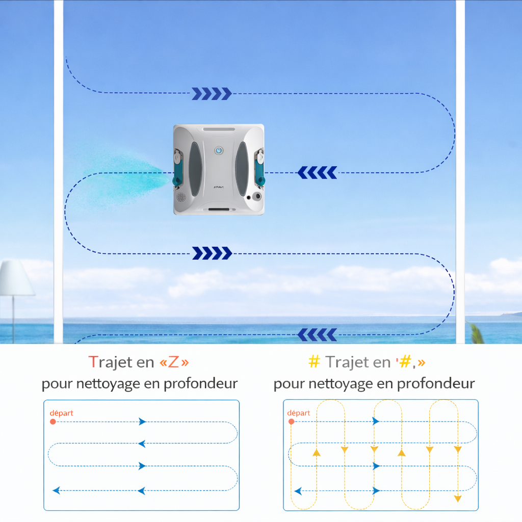 Robot Lave-Vitres 3+ Modes – Aspiration 3800 Pa, Application + Télécommande, Autonomie jusqu’à 180 min, , 2  Spray Ultrasonique