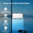 Robot Lave-Vitres Filaire 3 Modes (Rapide/Profondeur/Localisé) – Aspiration 5300 Pa, Télécommande + App, Batterie 30–60 min, 4 Spray Ultrasonique