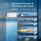 Robot Lave-Vitres Filaire 3 Modes (Rapide/Profondeur/Localisé) – Aspiration 5300 Pa, Télécommande + App, Batterie 30–60 min, 4 Spray Ultrasonique